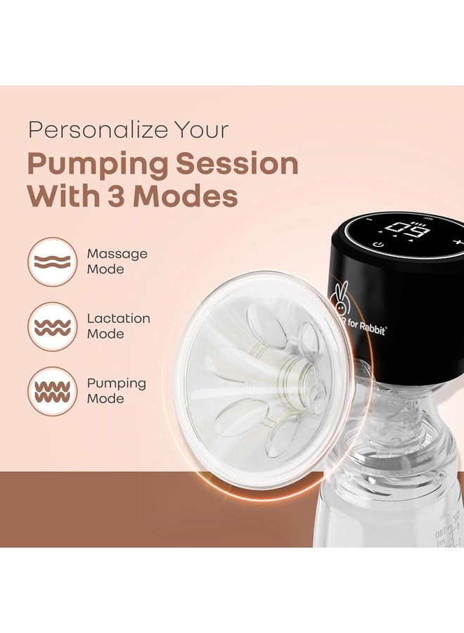 R for Rabbit First Feed Nexa Electric Breast Pump with LED Display for Mothers Anti-Backflow Protection Silica Gel Pad 3 Modes Nine Levels Rechargeable Travel Friendly Silent & Night-Time Mode (Black) - Image 3