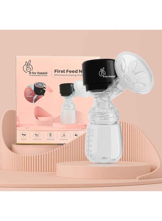 R for Rabbit First Feed Nexa Electric Breast Pump with LED Display for Mothers Anti-Backflow Protection Silica Gel Pad 3 Modes Nine Levels Rechargeable Travel Friendly Silent & Night-Time Mode (Black) - Image 1