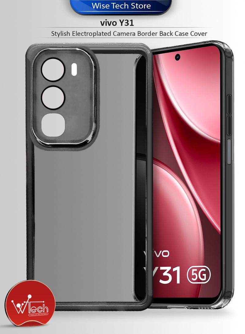دبليو تيك غطاء خلفي لهاتف vivo Y31 5G 2025 مصنوع من السيليكون الشفاف الناعم لحماية عدسة الكاميرا، نحيف جداً وأنيق، بحافة كاميرا مطلية كهربائياً - أسود - Image 1