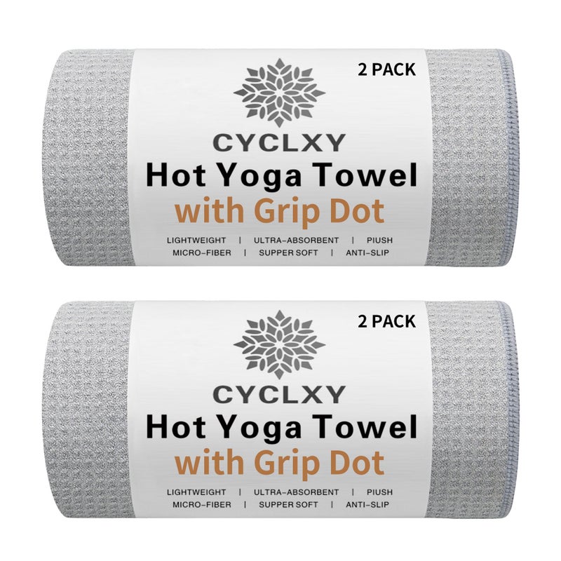 CYCLXY 2 Pack Hot Yoga Towel with Grip Dotï¼ŒStickyfiber Yoga Mat Towels Non Slip for Hot Yoga,Absorbent Microfiber Sweat Anti-Slip Cover,Bikram,Pilates,Exercise,Fitness - Image 1