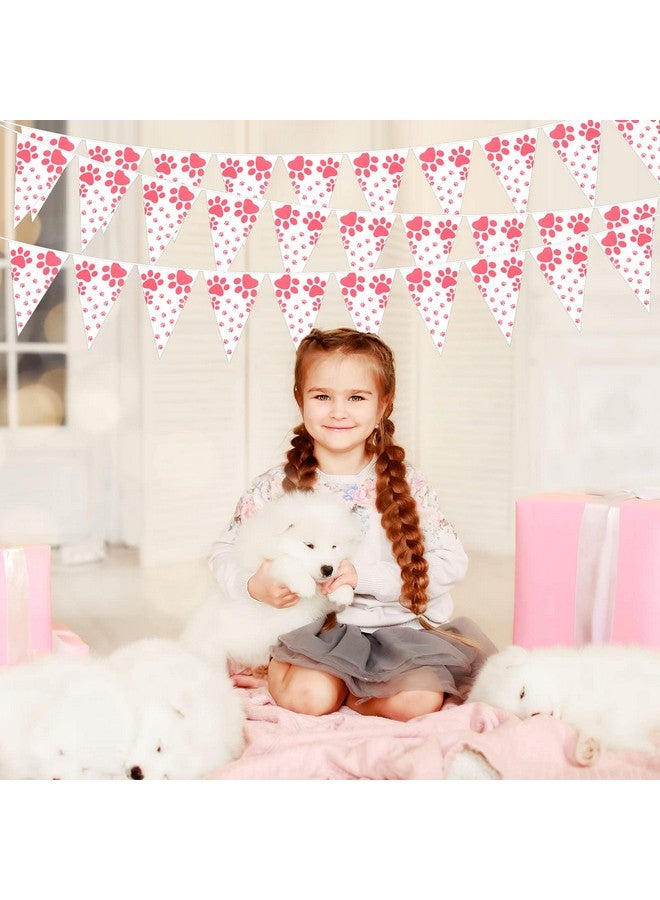 5 Pieces Dog Party Decorations Dog Birthday Banner Dog Paw Prints Pennant Banners Dog Paw Prints Bunting Banner Hanging Animal Pawprint Banner For Dog Cat Pet Supplies, 7.9 X 11.4 Inch (Pink)