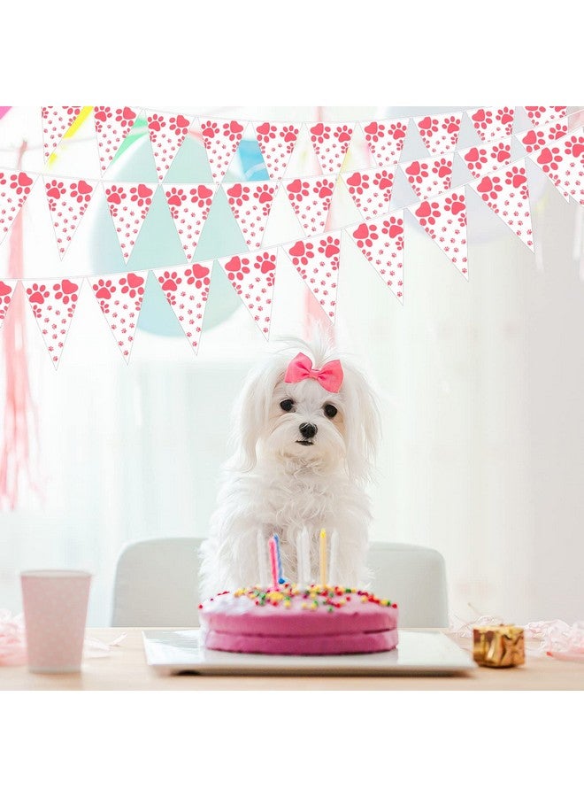 5 Pieces Dog Party Decorations Dog Birthday Banner Dog Paw Prints Pennant Banners Dog Paw Prints Bunting Banner Hanging Animal Pawprint Banner For Dog Cat Pet Supplies, 7.9 X 11.4 Inch (Pink)