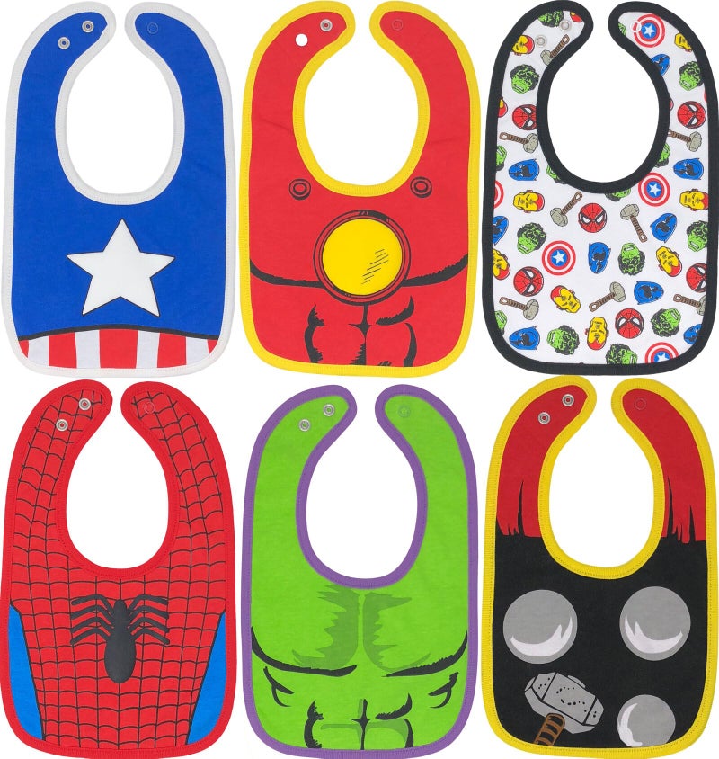 Marvel Avengers Baby Boys' Bibs 6 Pack Spiderman Hulk Thor Iron Man Captain America - Image 1