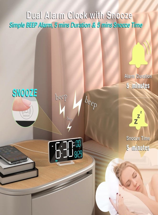 KOSUMOSU ساعة KOSUMOSU LED صغيرة بيضاء مقاس 6.7 بوصة، ساعة منبه رقمية لغرفة النوم، تقويم، منبه مزدوج، تاريخ، ثواني، يوم الأسبوع، خاصية التعتيم ودرجة الحرارة - Image 5