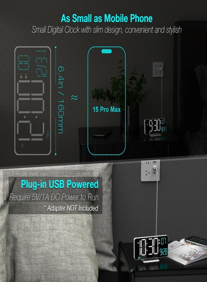 KOSUMOSU ساعة KOSUMOSU LED صغيرة بيضاء مقاس 6.7 بوصة، ساعة منبه رقمية لغرفة النوم، تقويم، منبه مزدوج، تاريخ، ثواني، يوم الأسبوع، خاصية التعتيم ودرجة الحرارة - Image 2