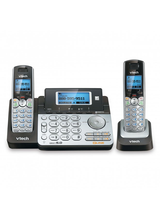 vtech - VTech DS6151-2 2 Handset 2-Line Cordless Phone System for Home or Small Business with Digital Answering System & Mailbox on each line, Silver - Image 1