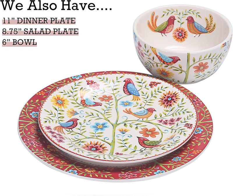 Bico Red Spring Bird Salad Plates Set of 4 875 Inch Ceramic Dessert Plates for Salad Appetizer Side Dishes Microwave and Dishwasher Safe Gift for Housewarming and Thanksgiving - Image 3