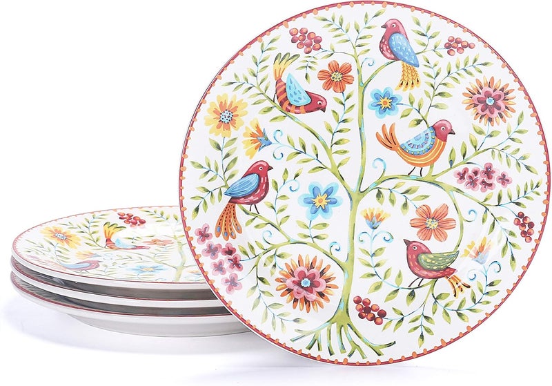 Bico Red Spring Bird Salad Plates Set of 4 875 Inch Ceramic Dessert Plates for Salad Appetizer Side Dishes Microwave and Dishwasher Safe Gift for Housewarming and Thanksgiving - Image 1