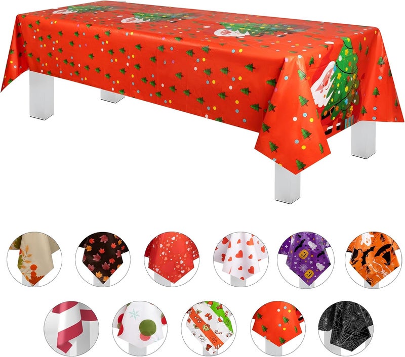 Grandipity طقم 12 قطعة من غطاء الطاولة البلاستيكي القابل للتصرف من غراندبيتي لعيد الميلاد سانتا 54 بوصة × 108 بوصة - Image 1