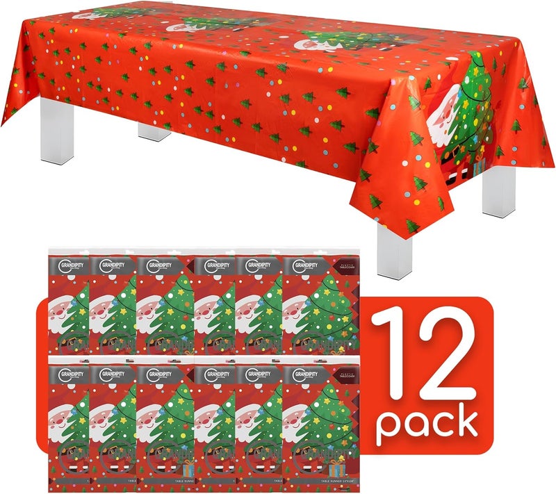 Grandipity طقم 12 قطعة من غطاء الطاولة البلاستيكي القابل للتصرف من غراندبيتي لعيد الميلاد سانتا 54 بوصة × 108 بوصة - Image 3