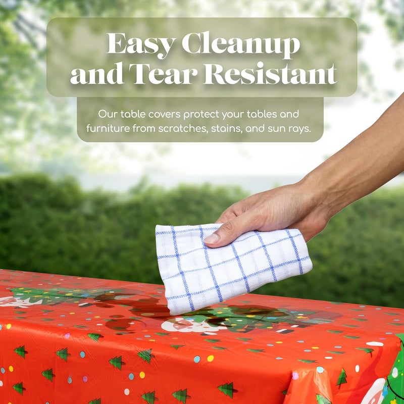 Grandipity طقم 12 قطعة من غطاء الطاولة البلاستيكي القابل للتصرف من غراندبيتي لعيد الميلاد سانتا 54 بوصة × 108 بوصة - Image 5