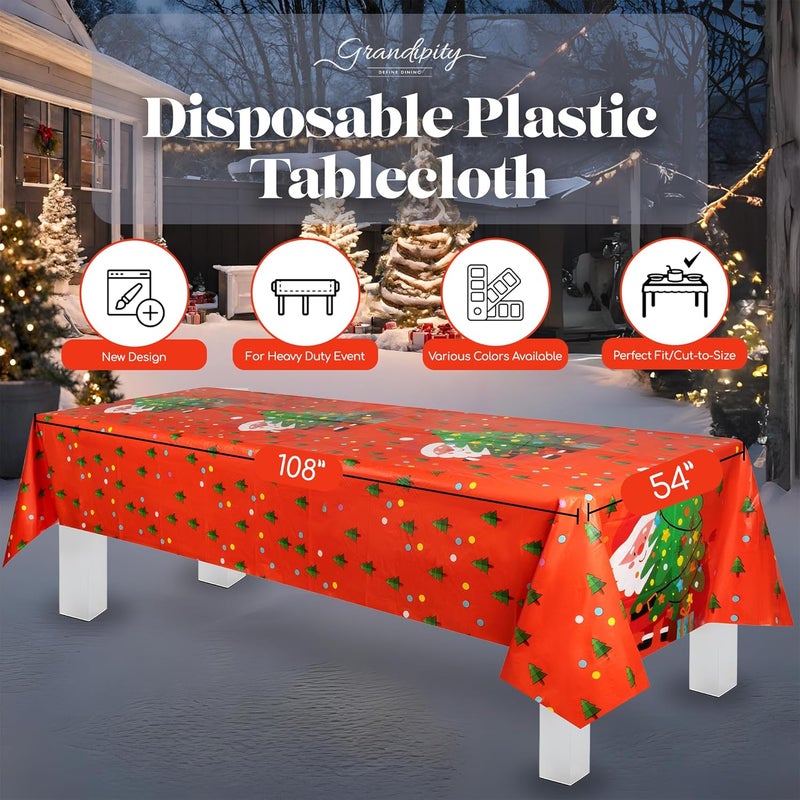 Grandipity طقم 12 قطعة من غطاء الطاولة البلاستيكي القابل للتصرف من غراندبيتي لعيد الميلاد سانتا 54 بوصة × 108 بوصة - Image 2