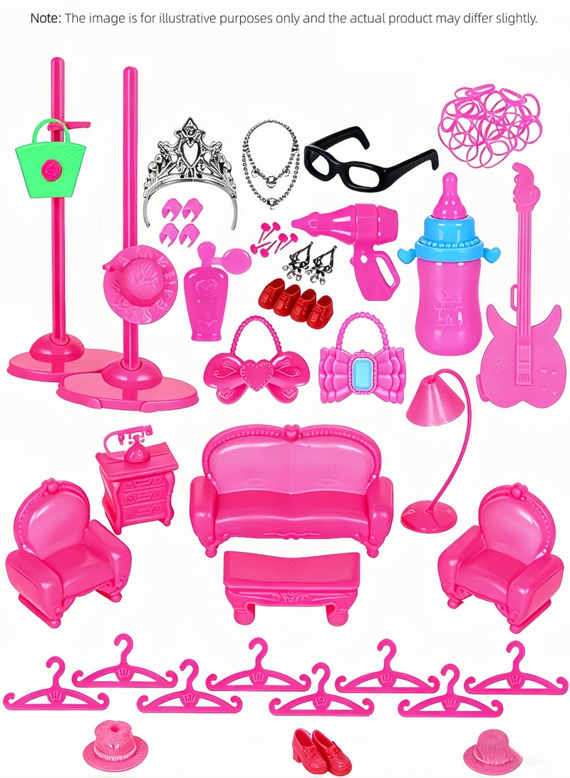 loven This 148-piece doll costume and accessory set includes a princess dress, sundress, top, pants, bikini swimsuit, shoes, crown, necklace, glasses, etc., packaged in a gift box. It is the perfect choice for birthday gifts, Christmas gifts, and gifts to exchange between children. - Image 3
