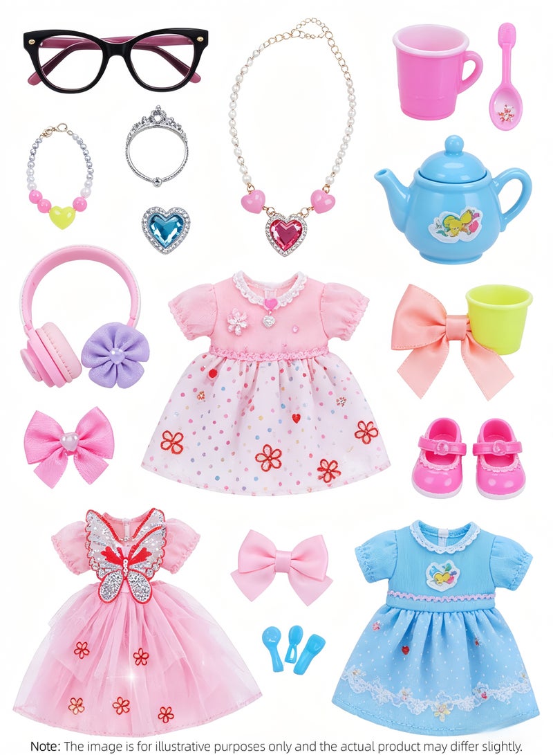 loven This 148-piece doll costume and accessory set includes a princess dress, sundress, top, pants, bikini swimsuit, shoes, crown, necklace, glasses, etc., packaged in a gift box. It is the perfect choice for birthday gifts, Christmas gifts, and gifts to exchange between children. - Image 5