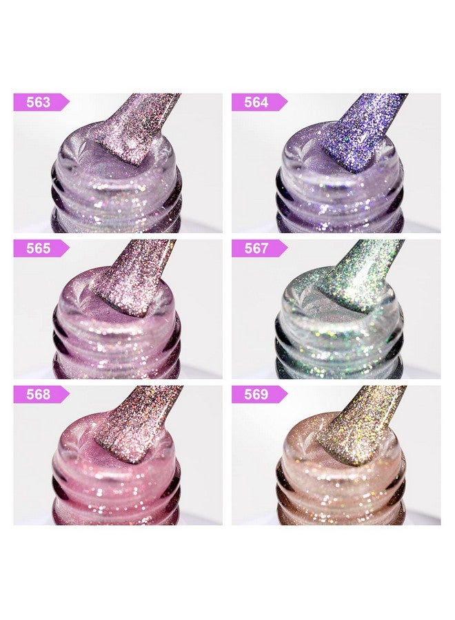 RARJSM Aurora Cat Eye Gel Nail Polish Set 6 Colors Velvet Silver Glitter Purple Pink Green Champagne Galaxy Star Cloud Ice Gel Polish With Magnet Stick Uv Led Curing Requires Soak Off Home Salon - Image 5