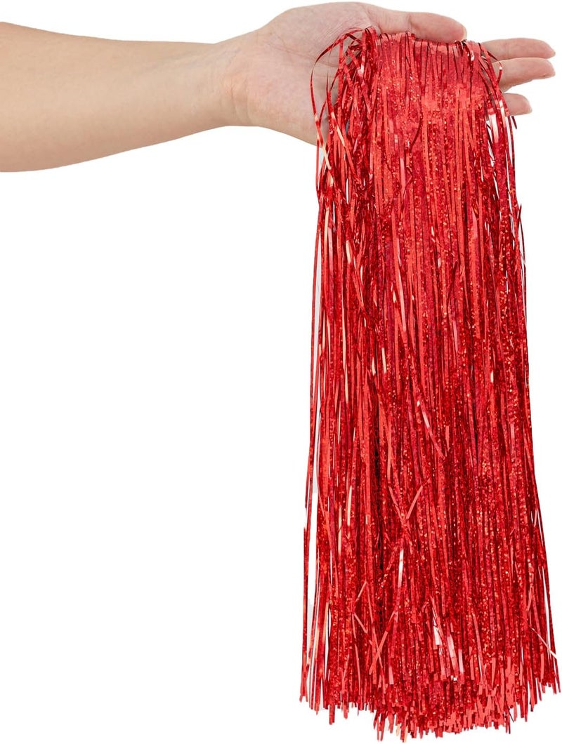 Gloreyan 2500 Strands Christmas Tinsel Icicles Red Iridescent Tinsel Foil Fringe Icicles Christmas Tree Tinsel Decoration for Christmas Birthday Wedding Party Hanging Decoration - Image 1