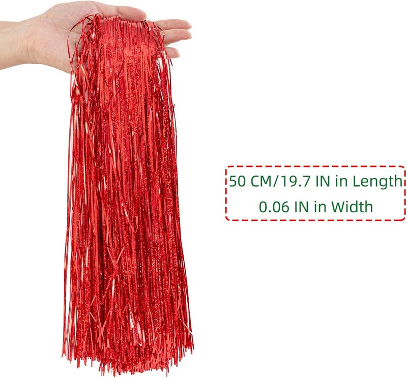 Gloreyan 2500 Strands Christmas Tinsel Icicles Red Iridescent Tinsel Foil Fringe Icicles Christmas Tree Tinsel Decoration for Christmas Birthday Wedding Party Hanging Decoration - Image 2
