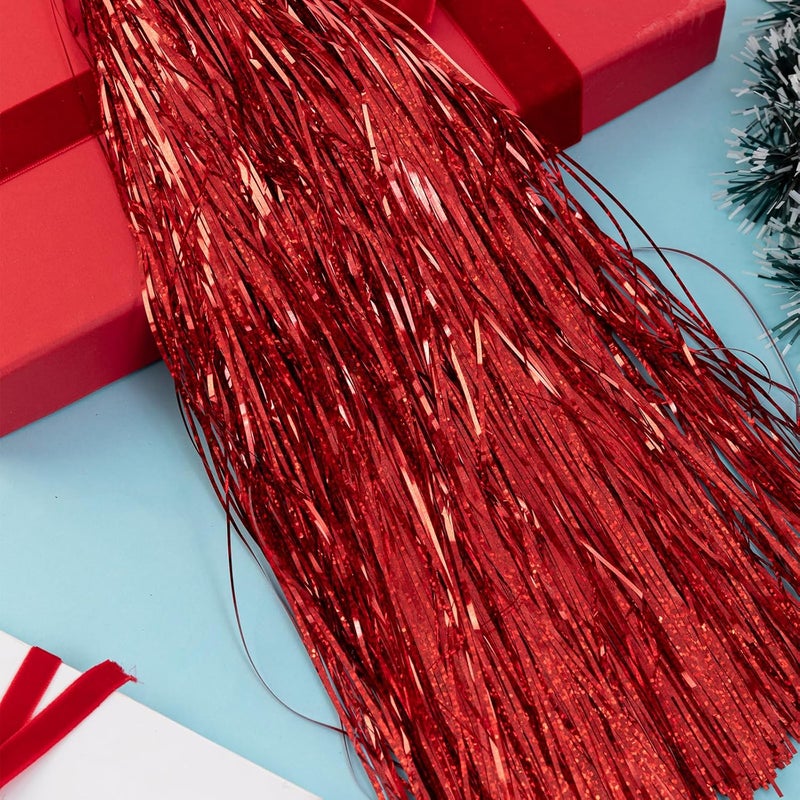 Gloreyan 2500 Strands Christmas Tinsel Icicles Red Iridescent Tinsel Foil Fringe Icicles Christmas Tree Tinsel Decoration for Christmas Birthday Wedding Party Hanging Decoration - Image 3