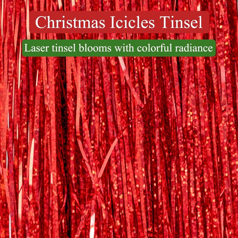 Gloreyan 2500 Strands Christmas Tinsel Icicles Red Iridescent Tinsel Foil Fringe Icicles Christmas Tree Tinsel Decoration for Christmas Birthday Wedding Party Hanging Decoration - Image 4