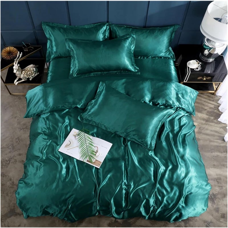 Haitpant 4Pcs Soft Smooth Satin Bedding Set Luxury Queen King Size Bedding Set Solid Bed Sheet Quilt Duvet Cover Pillowcase Set - Image 3