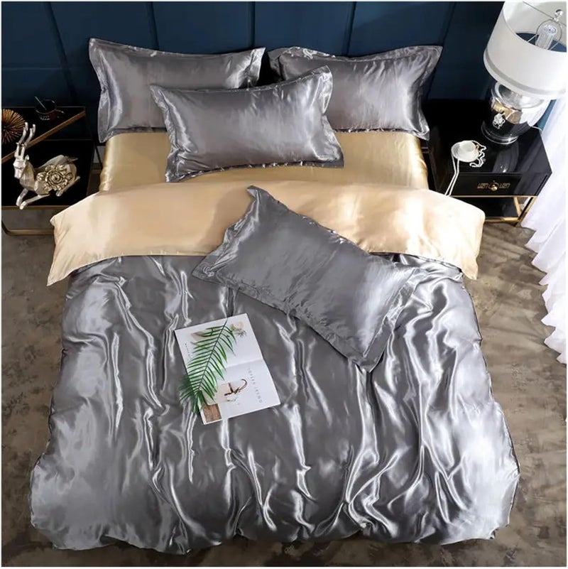 Haitpant 4Pcs Soft Smooth Satin Bedding Set Luxury Queen King Size Bedding Set Solid Bed Sheet Quilt Duvet Cover Pillowcase Set - Image 5