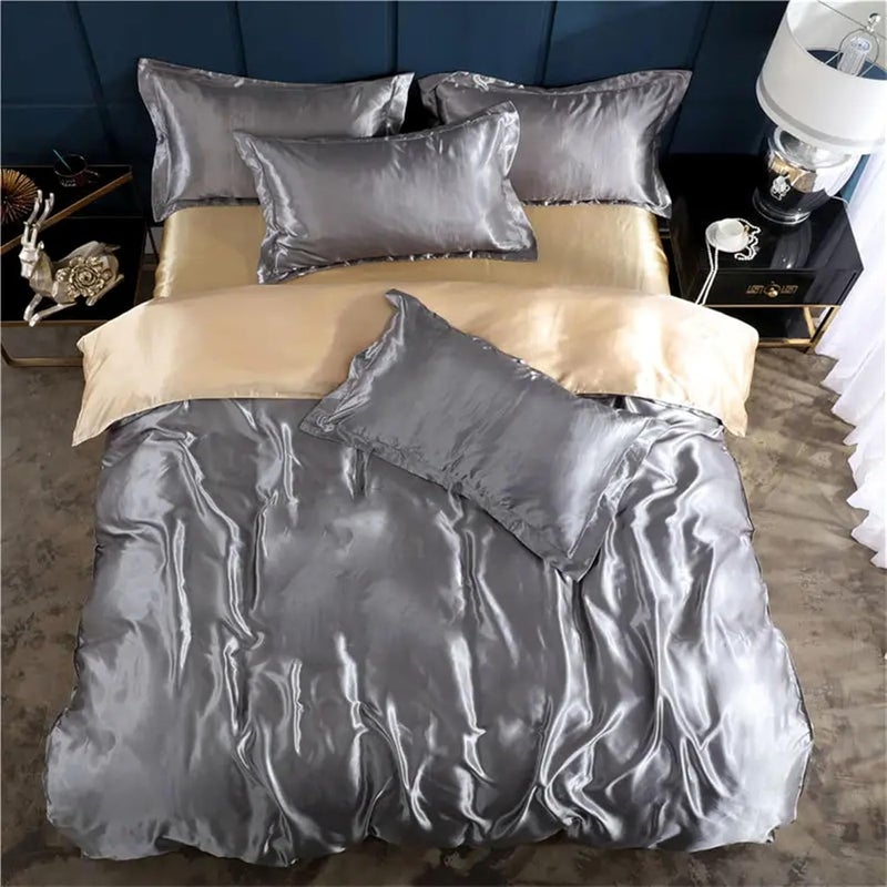 Haitpant 4Pcs Soft Smooth Satin Bedding Set Luxury Queen King Size Bedding Set Solid Bed Sheet Quilt Duvet Cover Pillowcase Set - Image 1