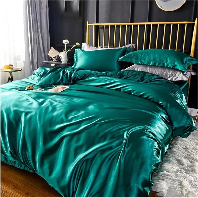 Haitpant 4Pcs Soft Smooth Satin Bedding Set Luxury Queen King Size Bedding Set Solid Bed Sheet Quilt Duvet Cover Pillowcase Set - Image 2