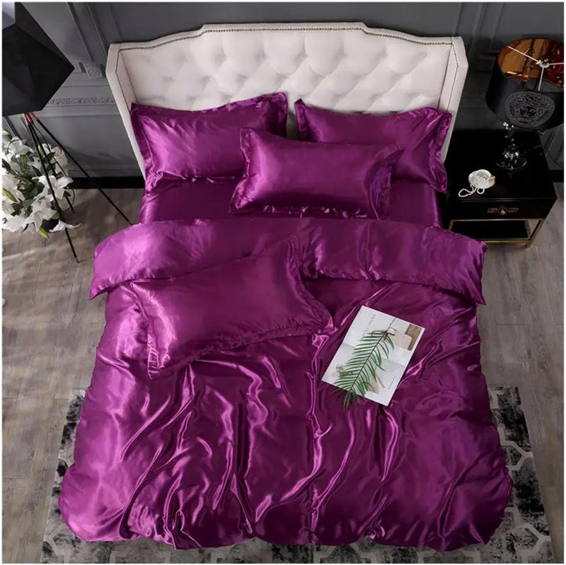 Haitpant 4Pcs Soft Smooth Satin Bedding Set Luxury Queen King Size Bedding Set Solid Bed Sheet Quilt Duvet Cover Pillowcase Set - Image 4