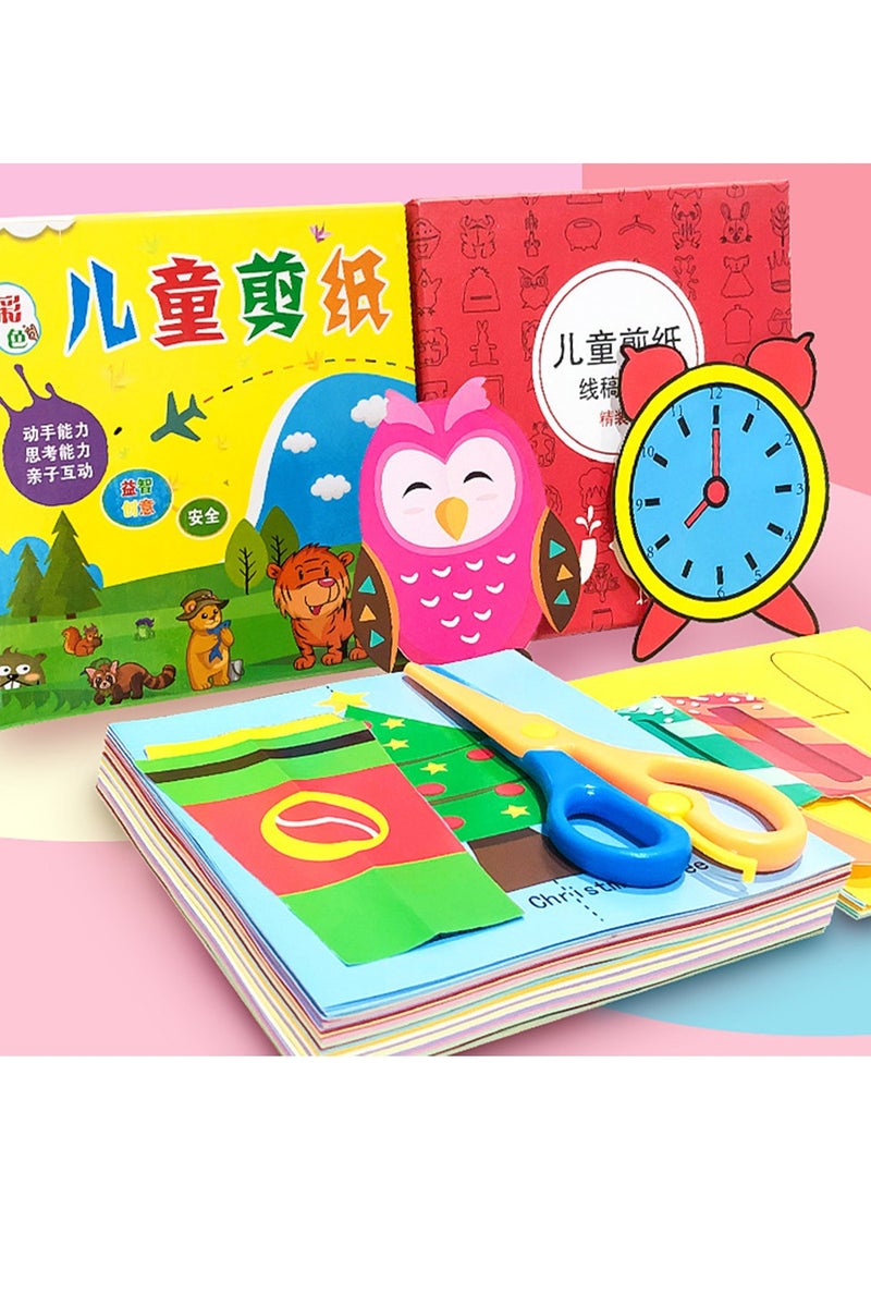 120-pieces Cute Cartoon Animal Children DIY Paper Cuttings Toy With Two Safety Scissors Colourful Kids Preschool Training Origami Hand Craft Toy  - Image 1