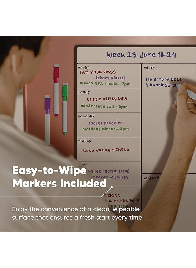 erorex - Magnetic Whiteboard Fridge Calendar Meal Menu Planner And Shopping List White Board Memo Board And Family Planner Notice Board For Refrigerator Dry Erase Weekly - Image 1