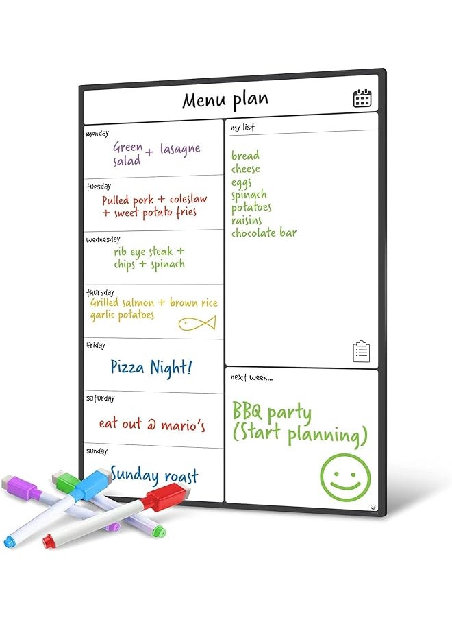 erorex - Magnetic Whiteboard Fridge Calendar Meal Menu Planner And Shopping List White Board Memo Board And Family Planner Notice Board For Refrigerator Dry Erase Weekly - Image 1