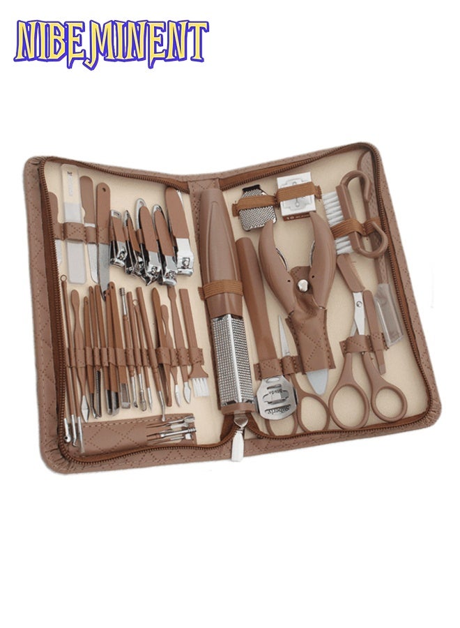 NIBEMINENT 42pcs Professional Manicure & Pedicure Set - Stainless Steel Nail Clippers, Cuticle Nippers, Grooming Tools with Portable Travel Case, Nail Tech Supplies, Beauty Tools（Brown） - Image 2