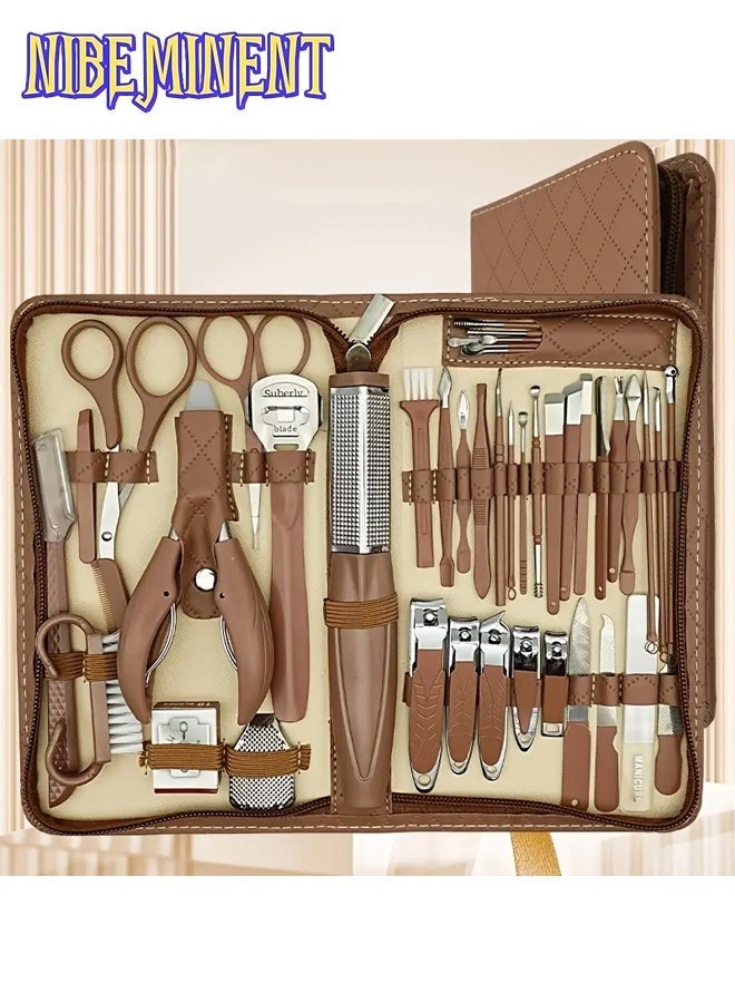 NIBEMINENT 42pcs Professional Manicure & Pedicure Set - Stainless Steel Nail Clippers, Cuticle Nippers, Grooming Tools with Portable Travel Case, Nail Tech Supplies, Beauty Tools（Brown） - Image 4