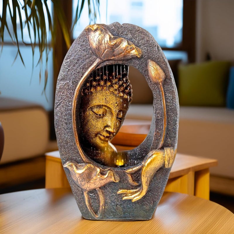 The Better Home The Better Home Buddha Water Fountain for Home DecorLED LightsWaterfall Fountain Indoor Home DecorGarden Decor ItemsWedding GiftsEuro Plug2m CordBronze 33x17x495 cm 
