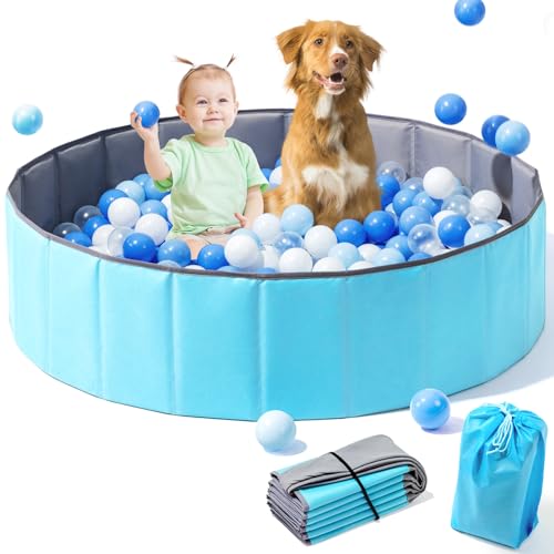 Hikiddy Large Ball Pit for Toddlers 44in Baby Ball Pool with Playmat Hold Over 1000 Balls Foldable Play Pit for Kids Dogs Indoor and Outdoor Games Party Toys Gifts Balls Not Include Blue - Image 1