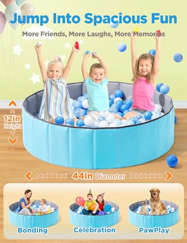 Hikiddy Large Ball Pit for Toddlers 44in Baby Ball Pool with Playmat Hold Over 1000 Balls Foldable Play Pit for Kids Dogs Indoor and Outdoor Games Party Toys Gifts Balls Not Include Blue - Image 5