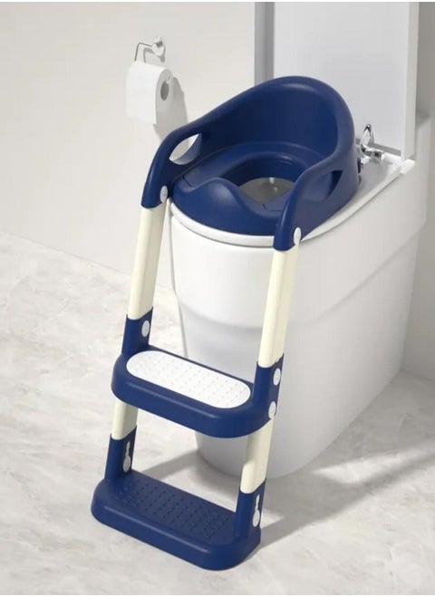 Potty Training Seat with Ladder, Foldable Ladder Potty for Kids, Splash Guard, Comfortable Non-Slip Base (Blue)