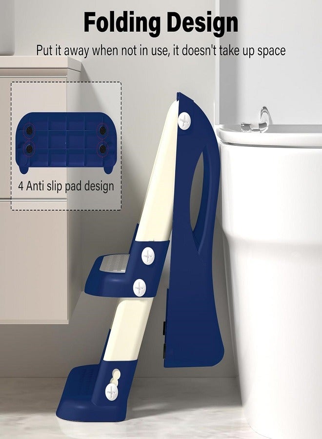 Potty Training Seat with Ladder, Foldable Ladder Potty for Kids, Splash Guard, Comfortable Non-Slip Base (Blue)  - Image 2