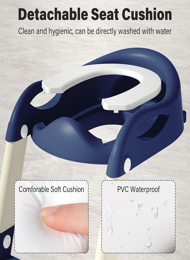 Potty Training Seat with Ladder, Foldable Ladder Potty for Kids, Splash Guard, Comfortable Non-Slip Base (Blue)  - Image 5