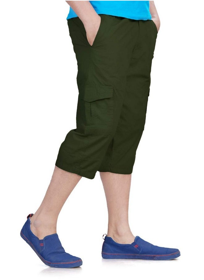 0-Degree - 0-DEGREE Men's Regular Fit Three Quarter Shorts Olive 30 Inch Waist - Image 1