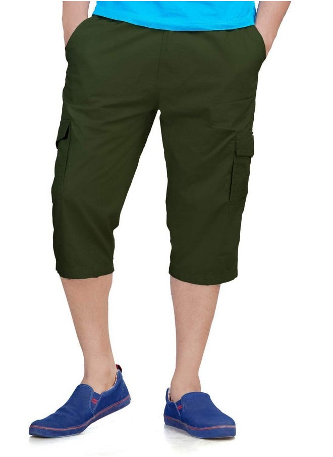 0-Degree - 0-DEGREE Men's Regular Fit Three Quarter Shorts Olive 30 Inch Waist - Image 1
