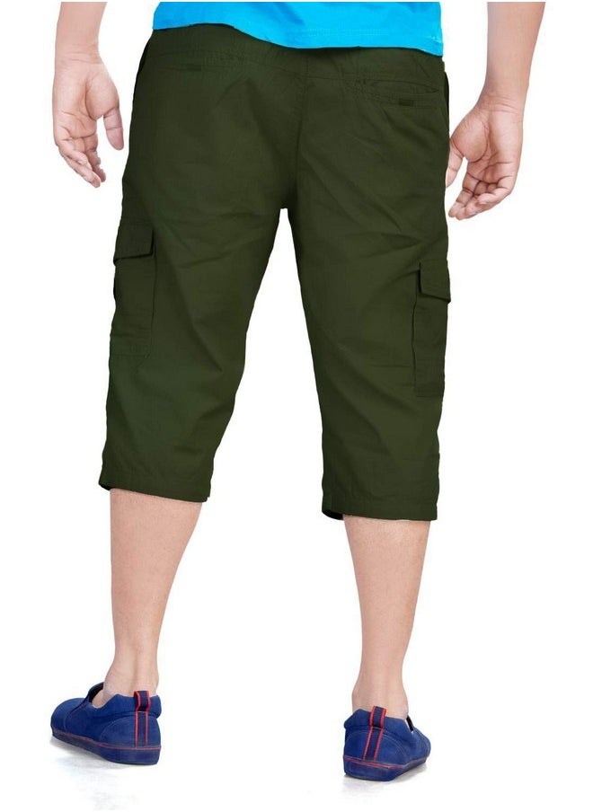 0-Degree - 0-DEGREE Men's Regular Fit Three Quarter Shorts Olive 30 Inch Waist - Image 1