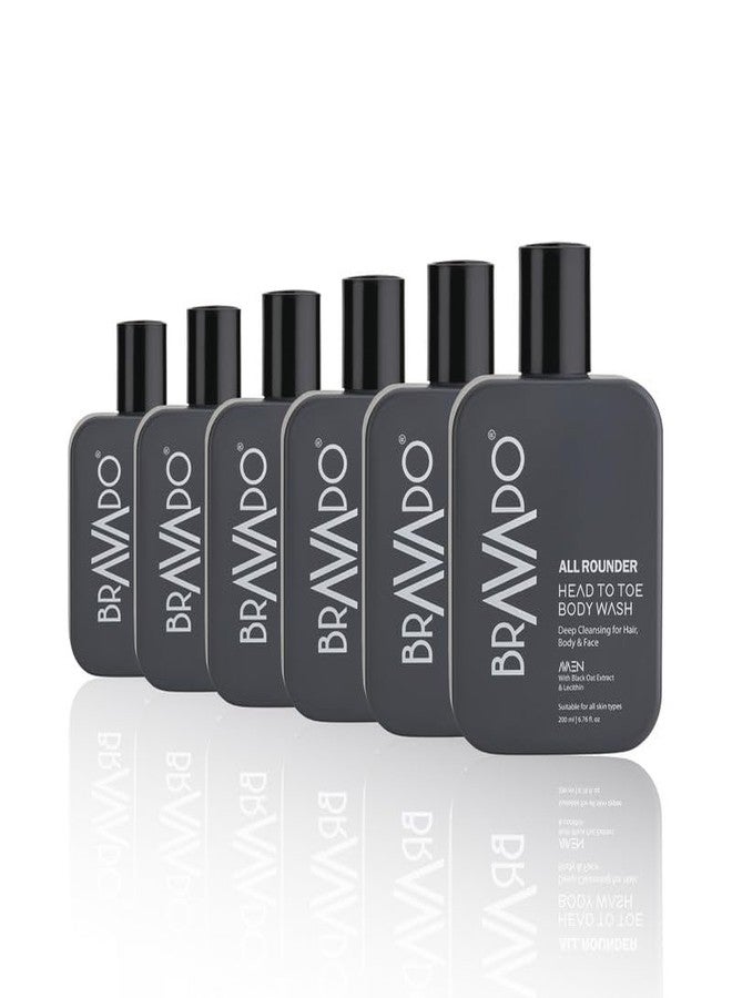 برافادو غسول الجسم برافادو للرجال من الرأس إلى القدمين 200 مل (عبوة من 6 قطع) | شامبو + غسول للوجه + غسول للجسم 3 في 1 | غسول متعدد الاستخدامات للتنظيف العميق | تركيبة منعشة ومضادة للزيوت - Image 2