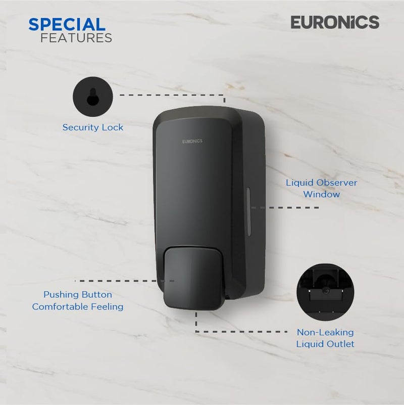 EURONICS Plastic 1000 Ml Liquid Black Soap Dispenser For Bathroom Wall Mounted Es43 B - Image 2