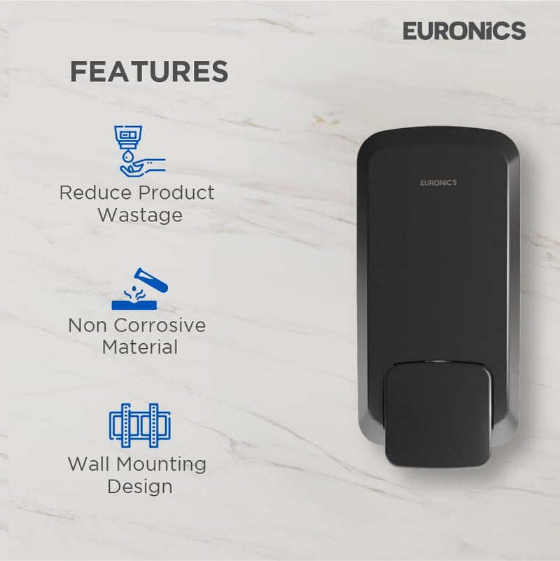EURONICS Plastic 1000 Ml Liquid Black Soap Dispenser For Bathroom Wall Mounted Es43 B - Image 3