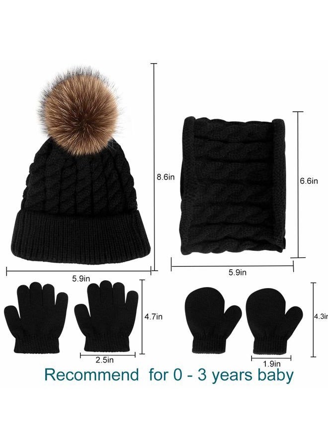 Hicdaw 6PCS Toddler Baby Winter Hat Scarf Kids Warm Knitted Hat for Beanie Scarf Gloves Set Gift for Kid Black - Image 2