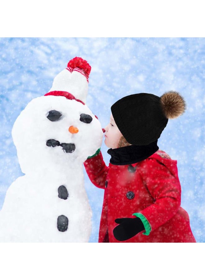 Hicdaw 6PCS Toddler Baby Winter Hat Scarf Kids Warm Knitted Hat for Beanie Scarf Gloves Set Gift for Kid Black - Image 5