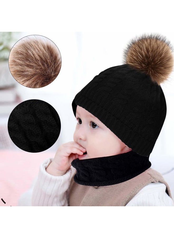 Hicdaw 6PCS Toddler Baby Winter Hat Scarf Kids Warm Knitted Hat for Beanie Scarf Gloves Set Gift for Kid Black - Image 3