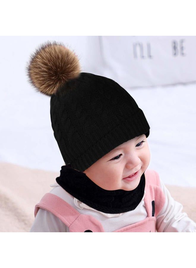 Hicdaw 6PCS Toddler Baby Winter Hat Scarf Kids Warm Knitted Hat for Beanie Scarf Gloves Set Gift for Kid Black - Image 4