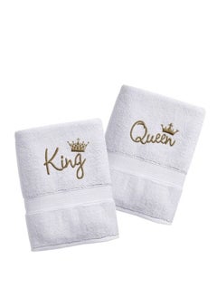 Couple Gift Set King and Queen  Embroidery Bath Towel Highly Absorbent Towels for Bathroom, Shower and Home
